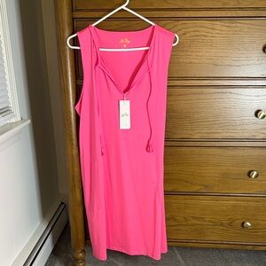 Lilly Pulitzer Bright Pink Sleeveless Swim Coverup with Tassel Drawstring